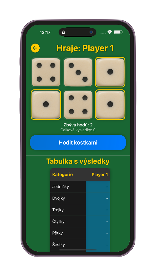 Screenshot výběru kombinace
